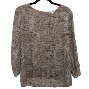 Christopher & Banks Asymmetrical Blouse Top ✨ Women's Size M 🌟 Beige Black Text